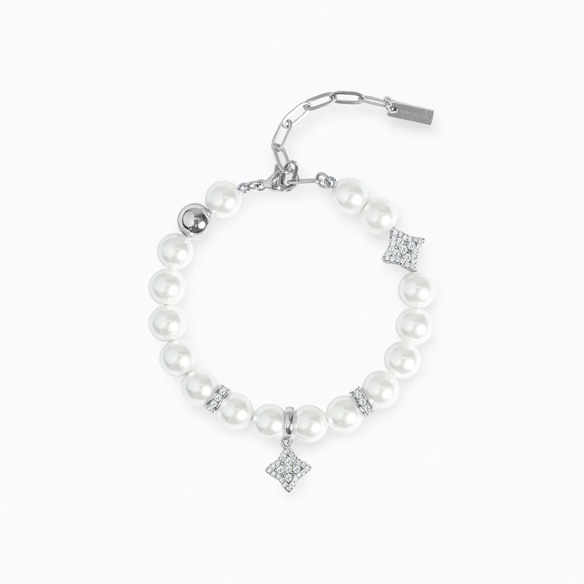 Bracelet Flower Pearl Argenté - Pierres Blanches
