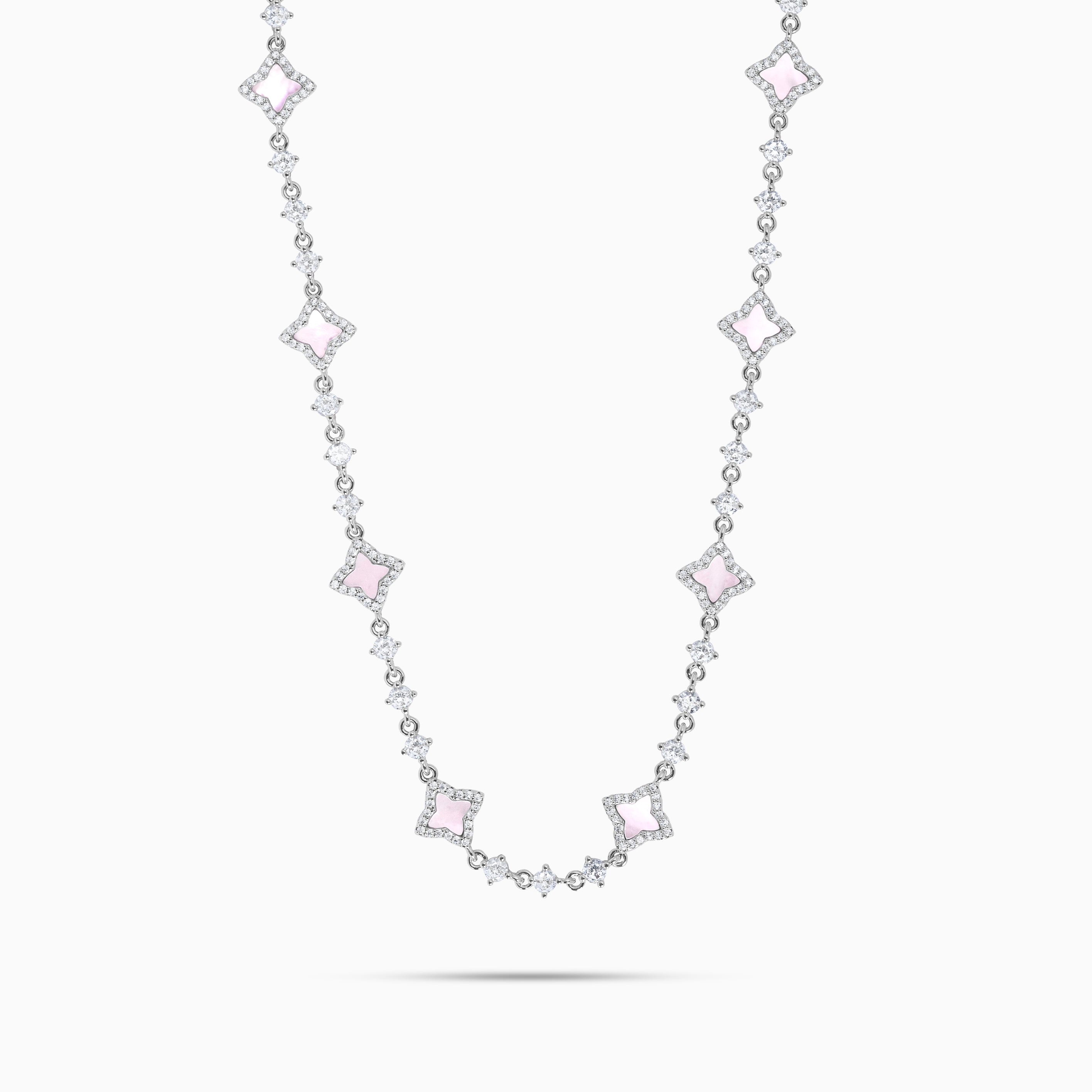 Silver Flower Tennis Chain - Rose Pattern