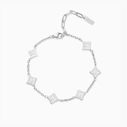 Silver Cable Flower Bracelet - White Pattern