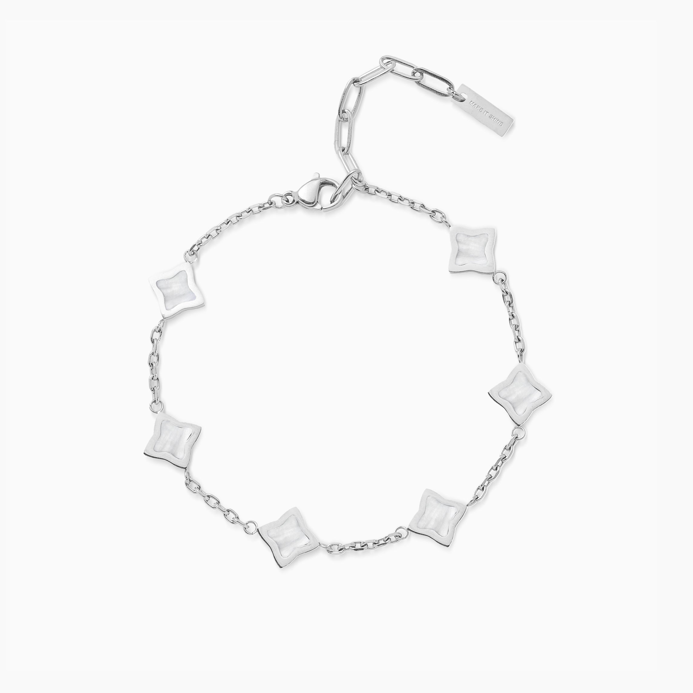 Silver Cable Flower Bracelet - White Pattern