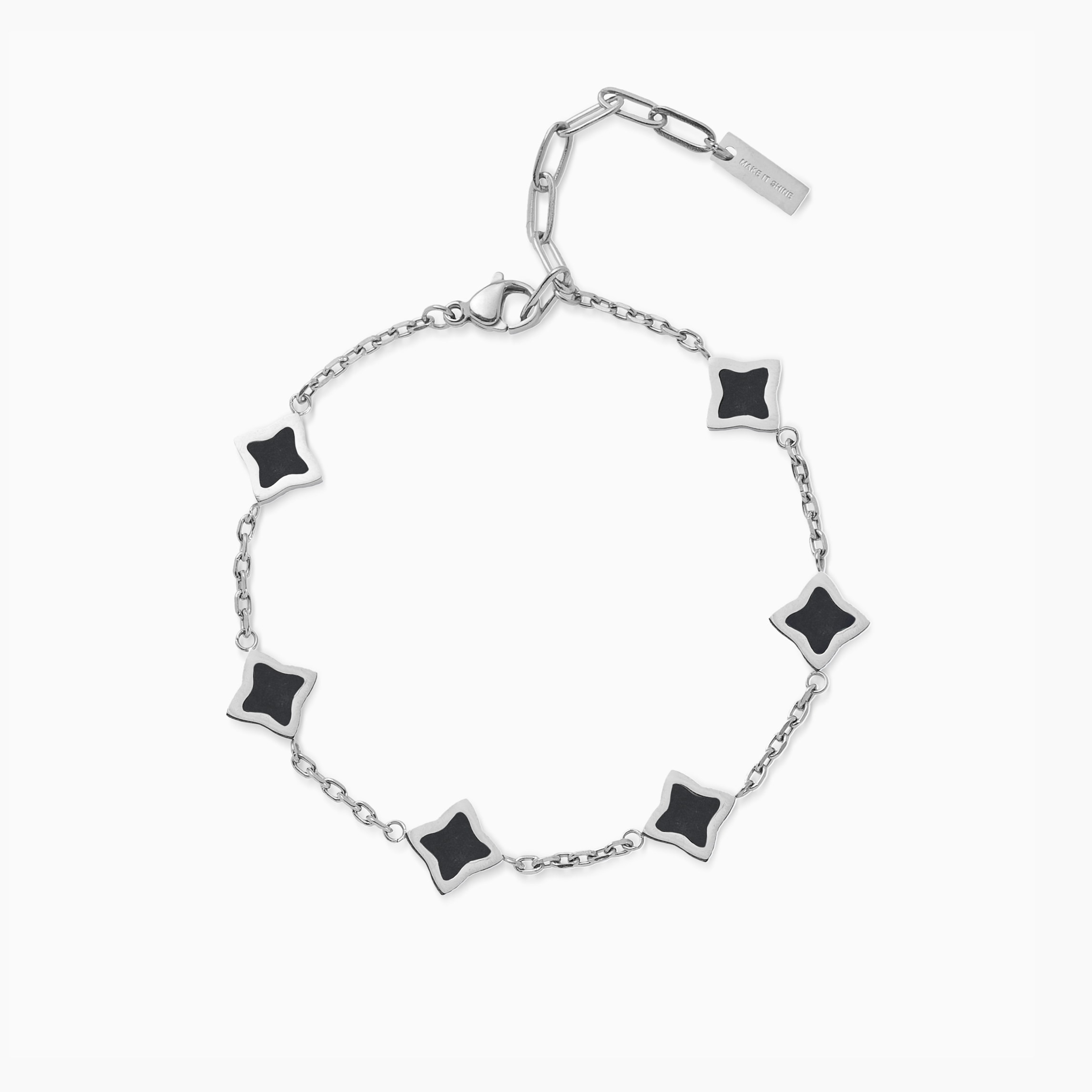 Silver Cable Flower Bracelet - Black Pattern
