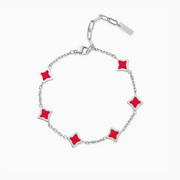 Silver Cable Flower Bracelet - Red Pattern