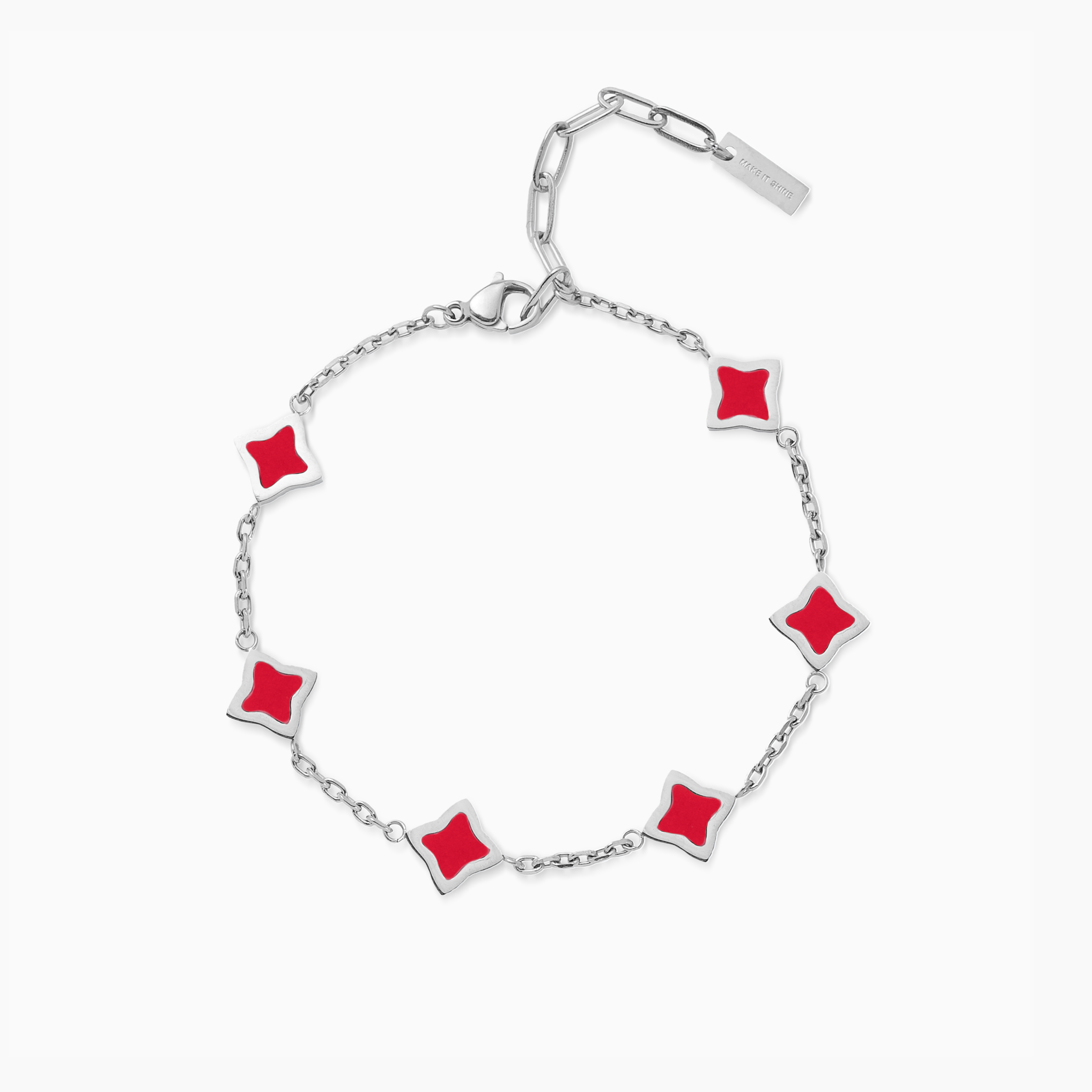 Silver Cable Flower Bracelet - Red Pattern