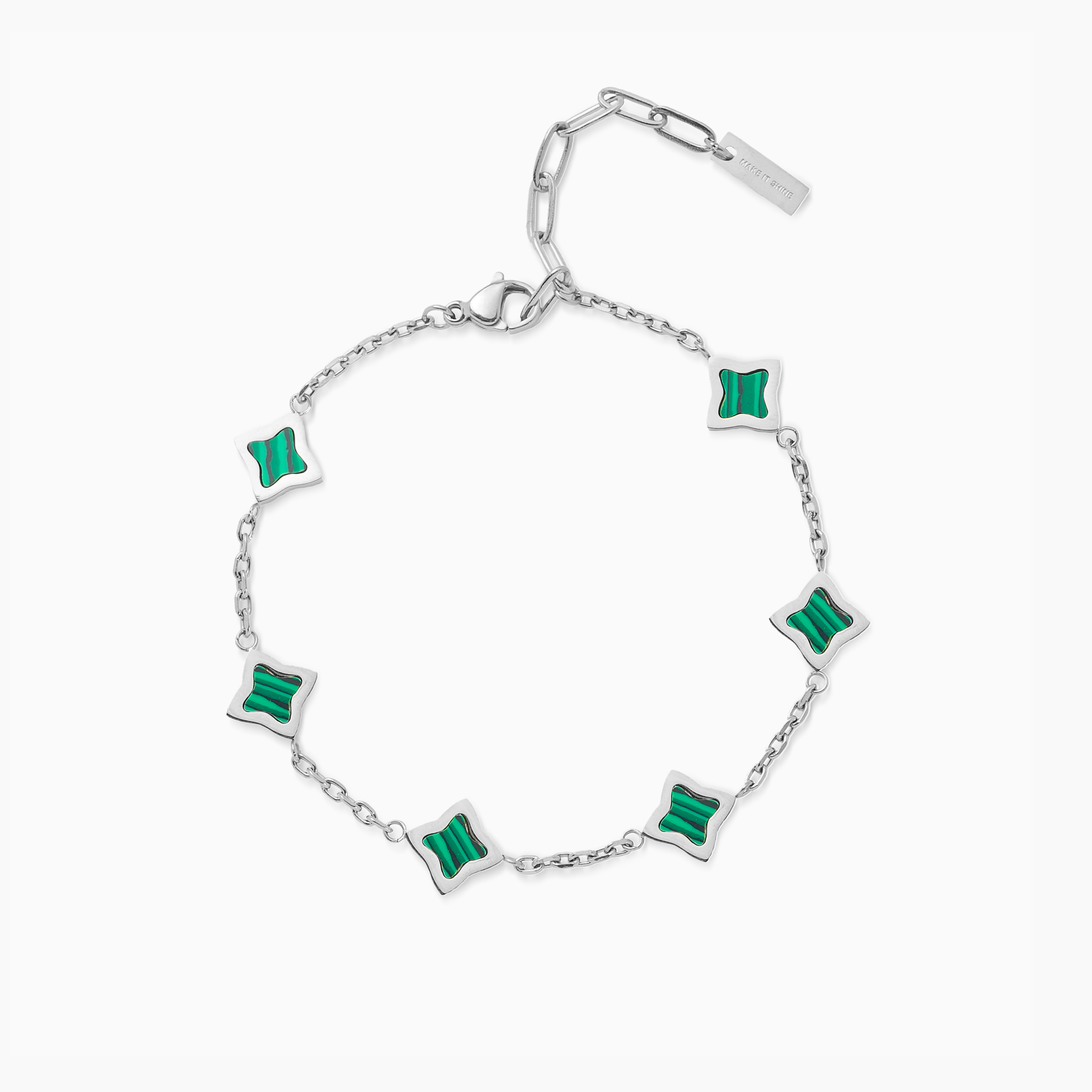 Silver Flower Cable Bracelet - Green Pattern