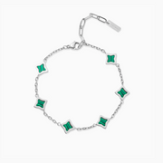 Silver Cable Flower Bracelet - Green Pattern