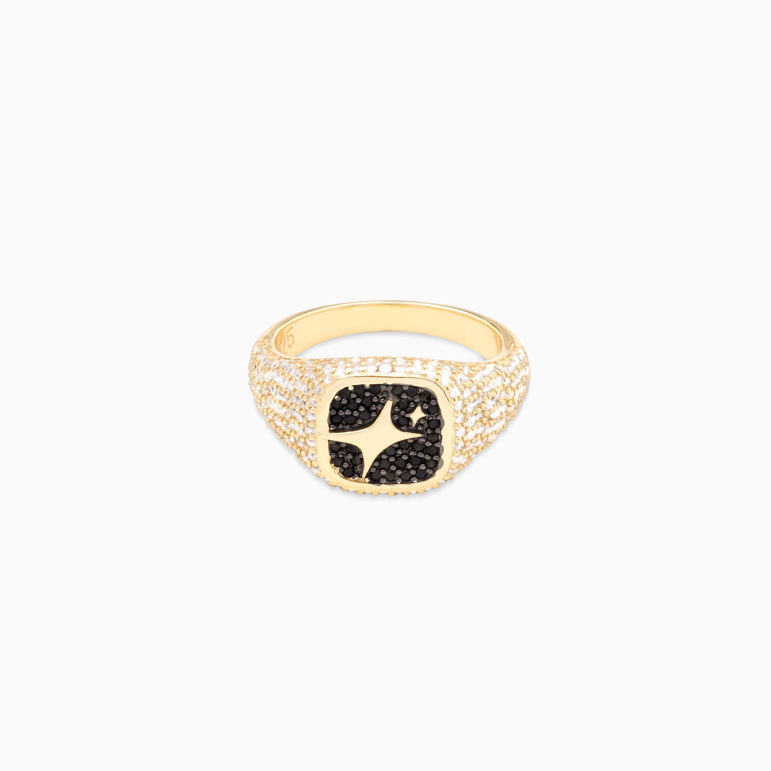 Iced Square gold signet ring