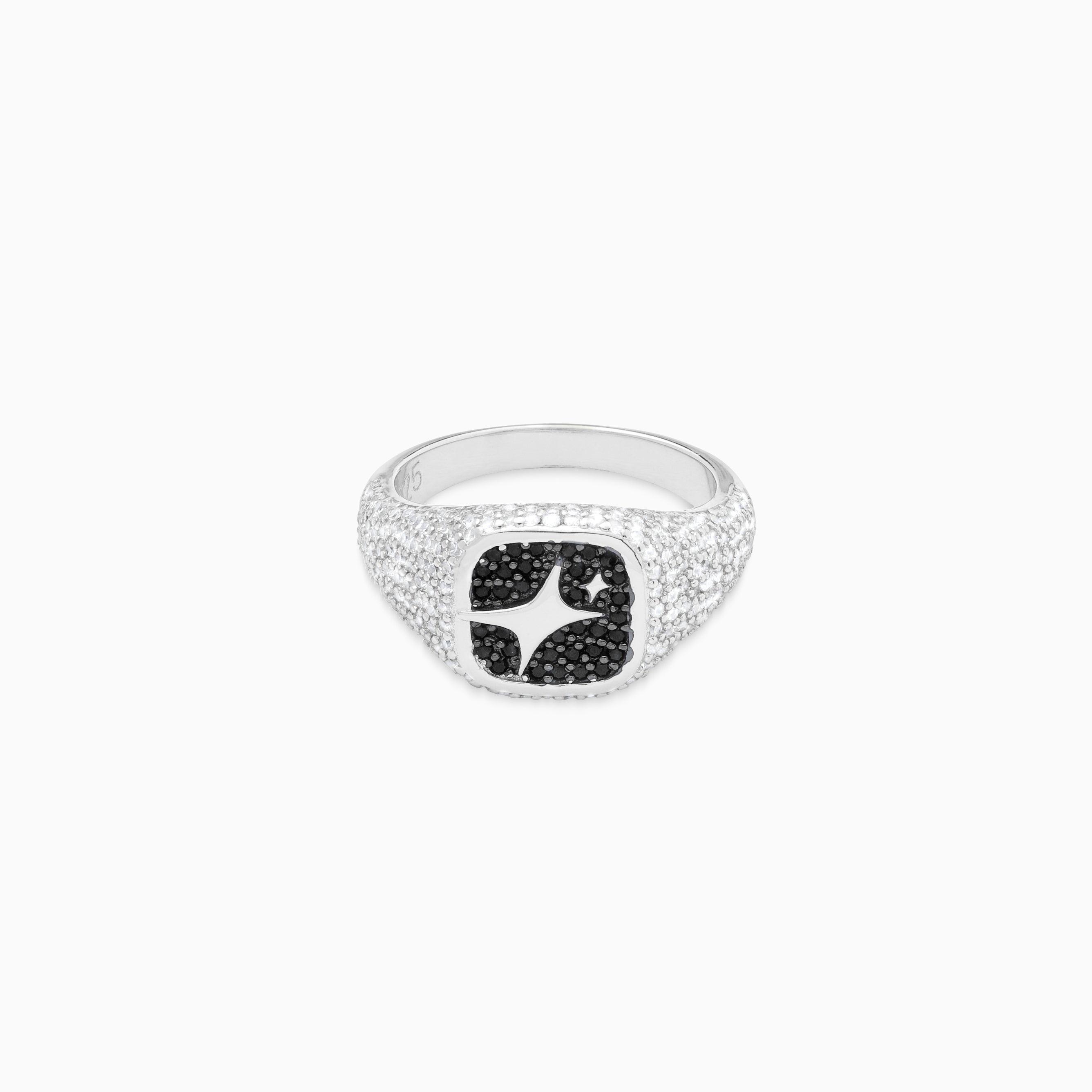 Iced Square silver signet ring