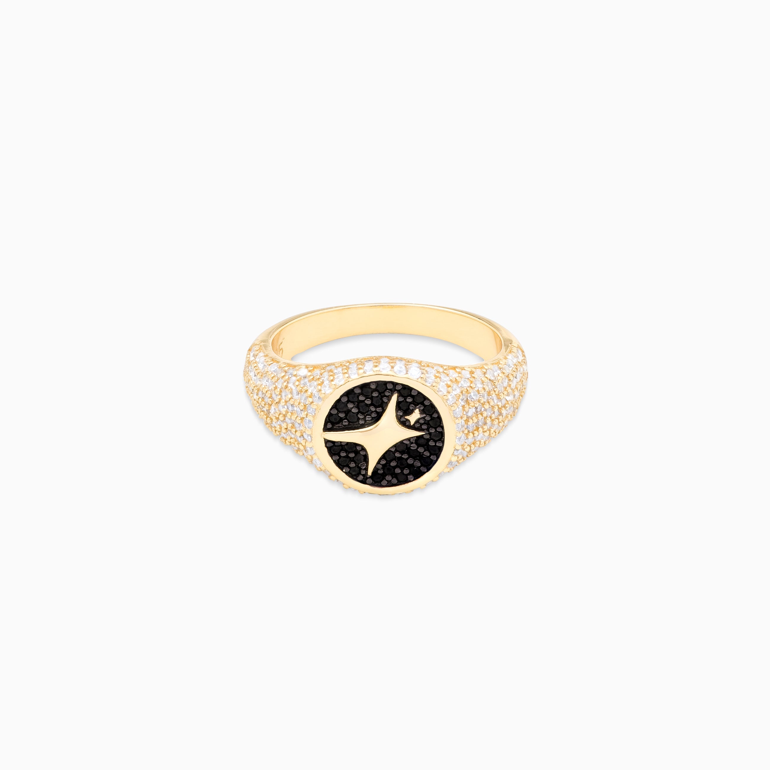Iced Round Gold Signet Ring