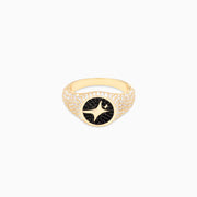 Iced Round Gold Signet Ring