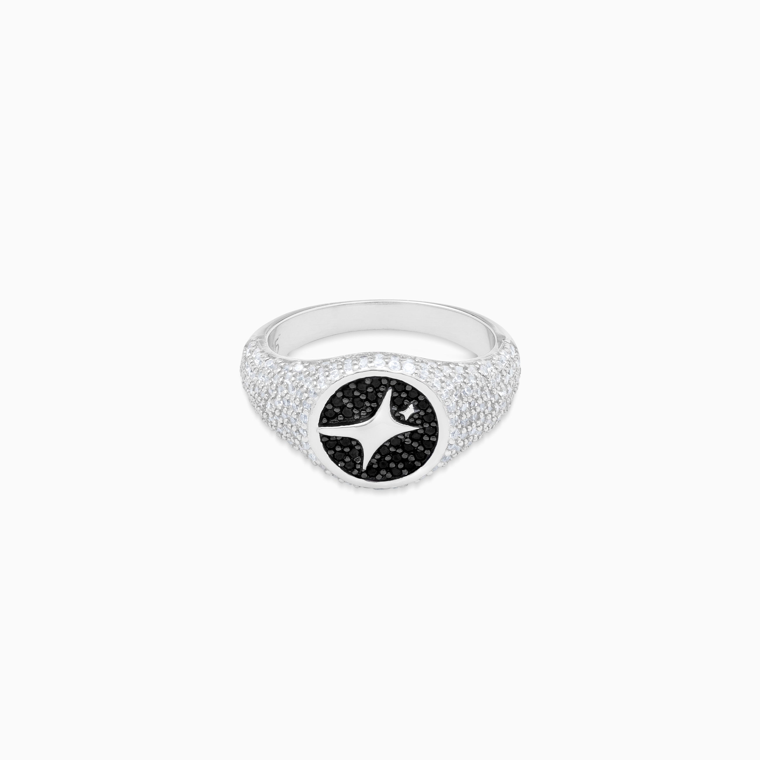 Iced Round Silver Signet Ring