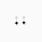 Silver Stars &amp; Flowers earrings - Black pattern 