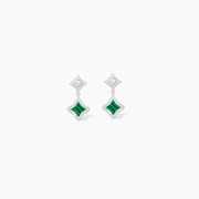 Silver Stars &amp; Flowers earrings - Green pattern