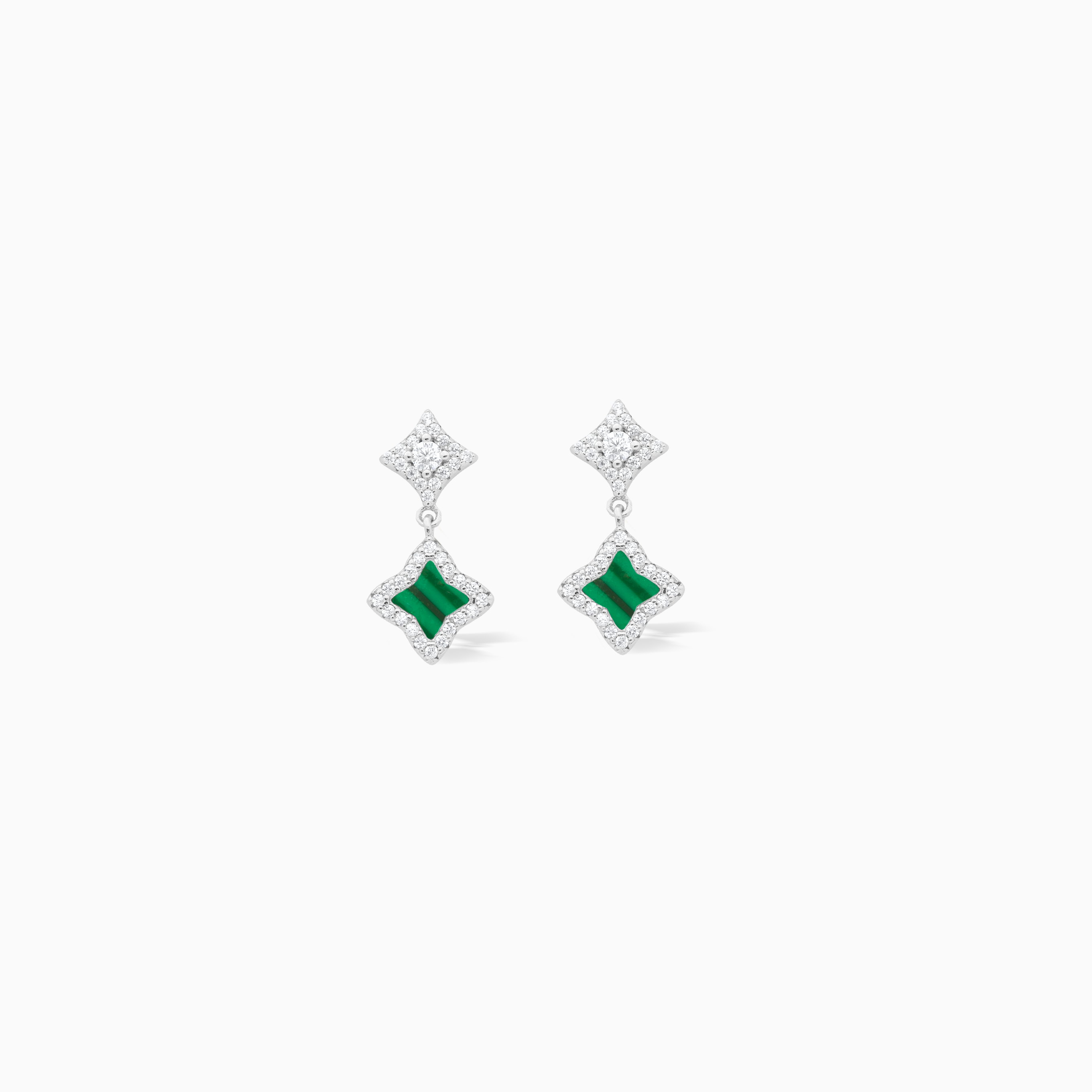 Stars & Flowers earrings argentées - Motif vert