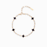 Bracelet Flower Tennis Doré - Motif Noir