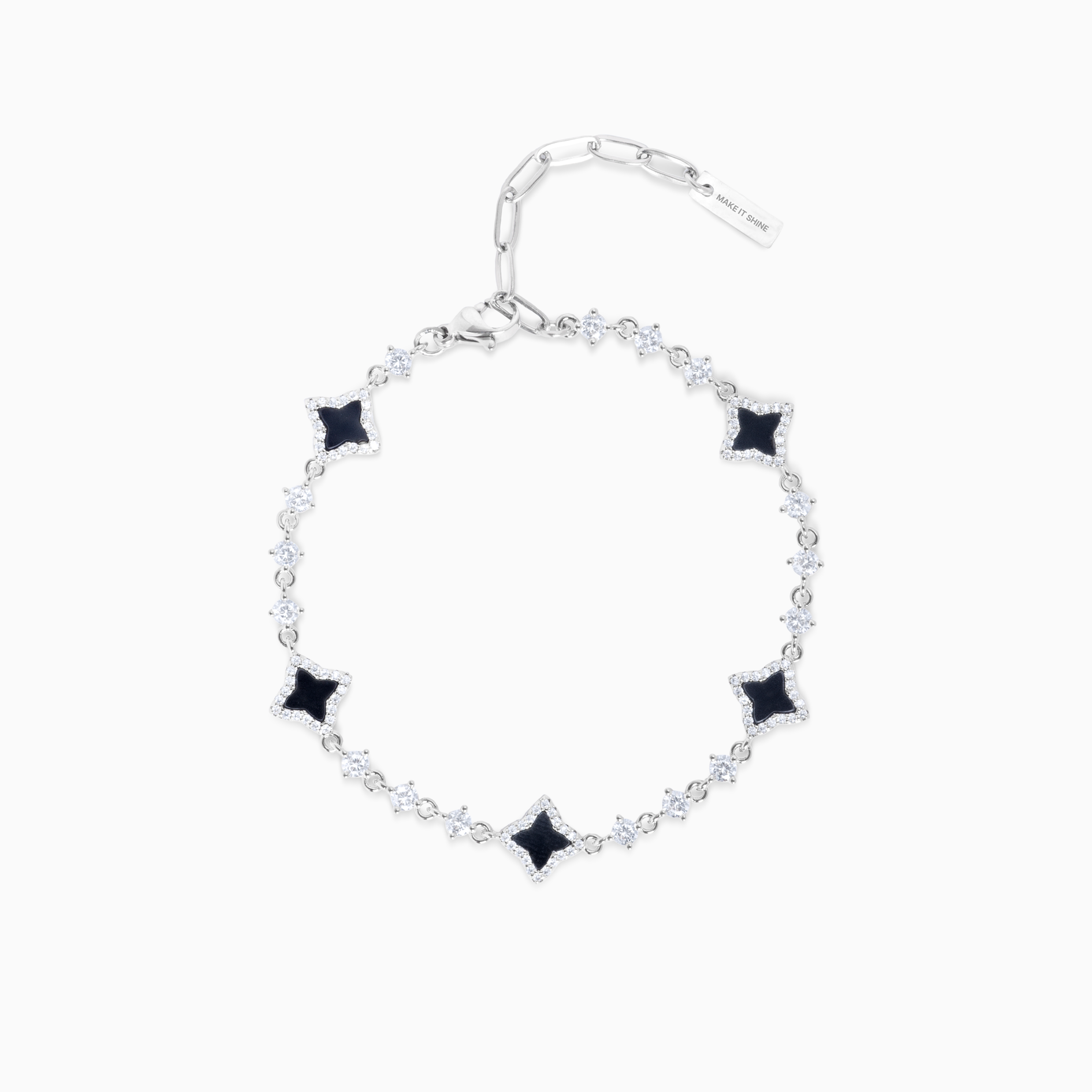 Bracelet Flower Tennis Argenté - Motif Noir