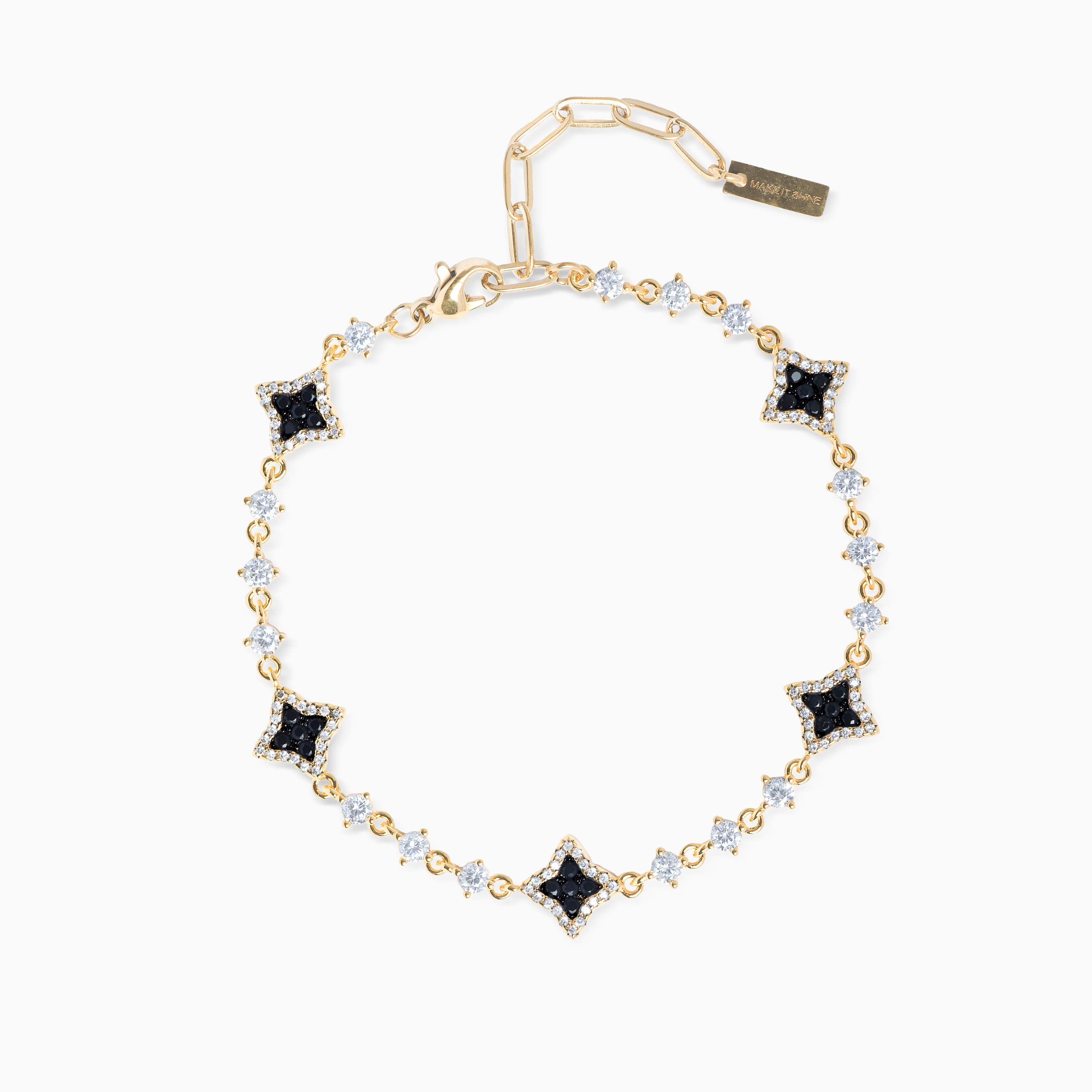 Bracelet Flower Tennis Doré - Pierres noires