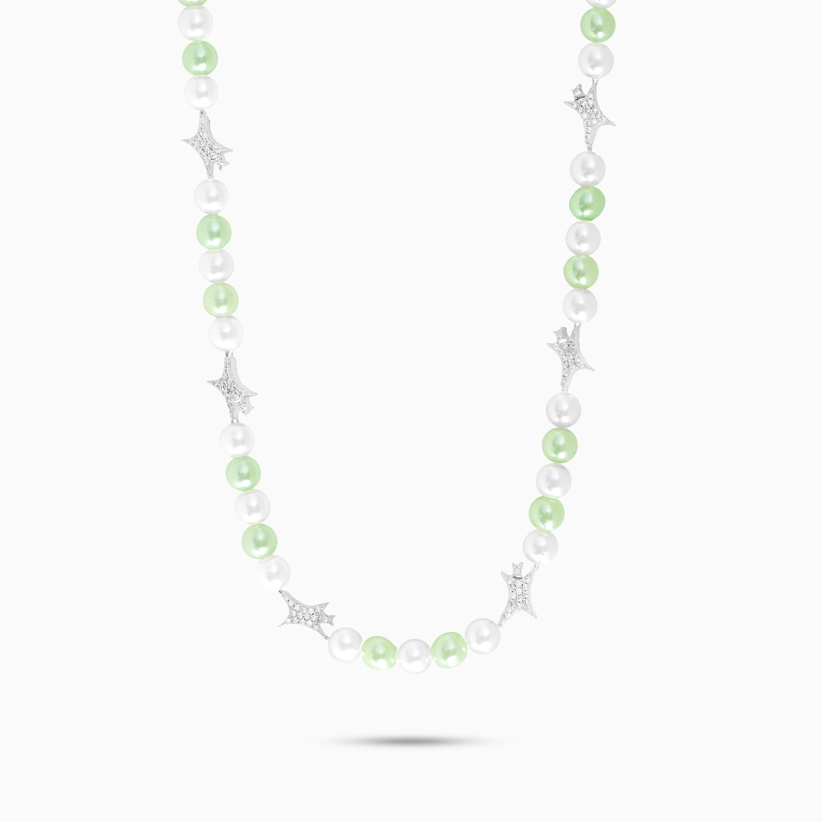 Signature Silver Beaded Chain - White and Green