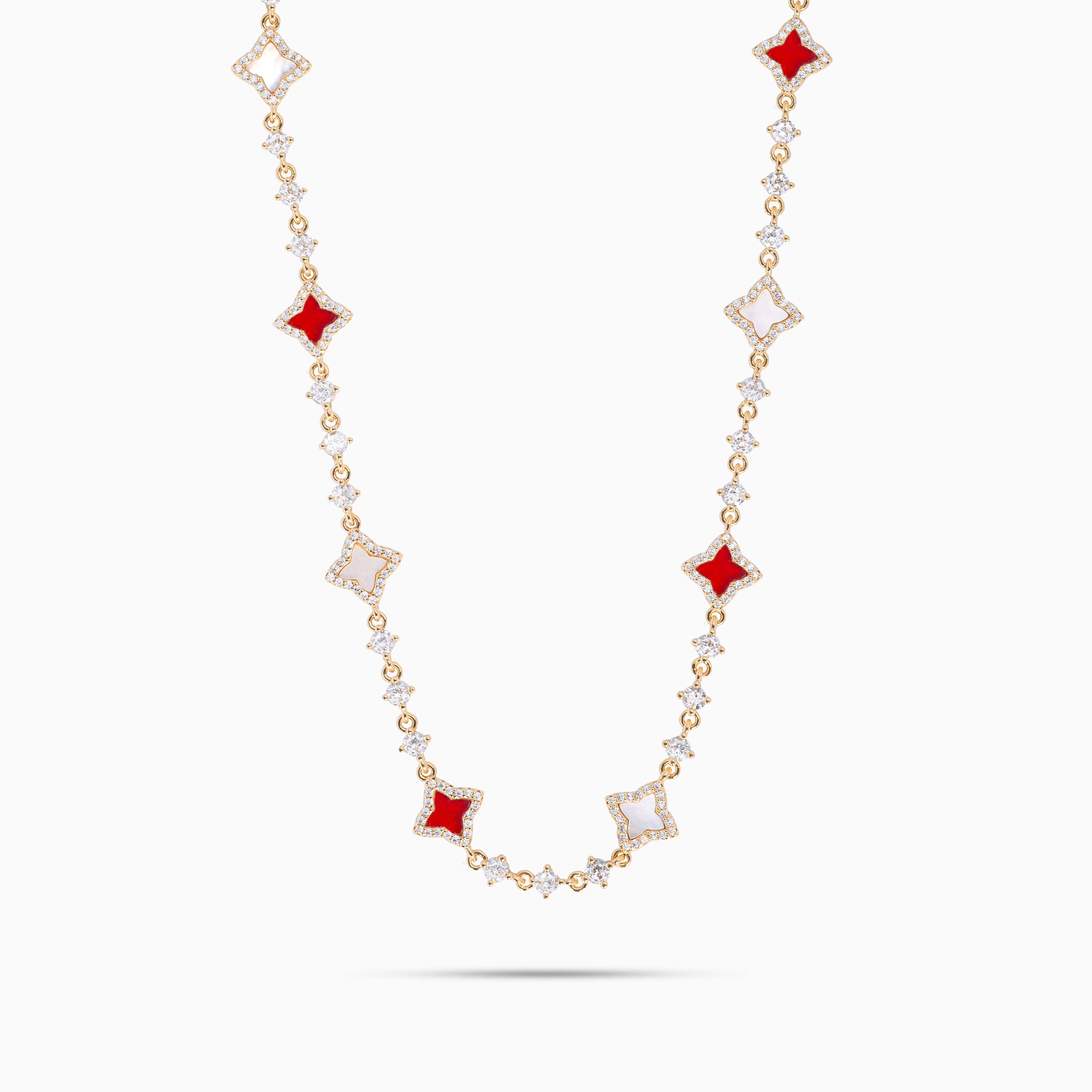 Gold Flower Tennis Chain - White &amp; Red Pattern