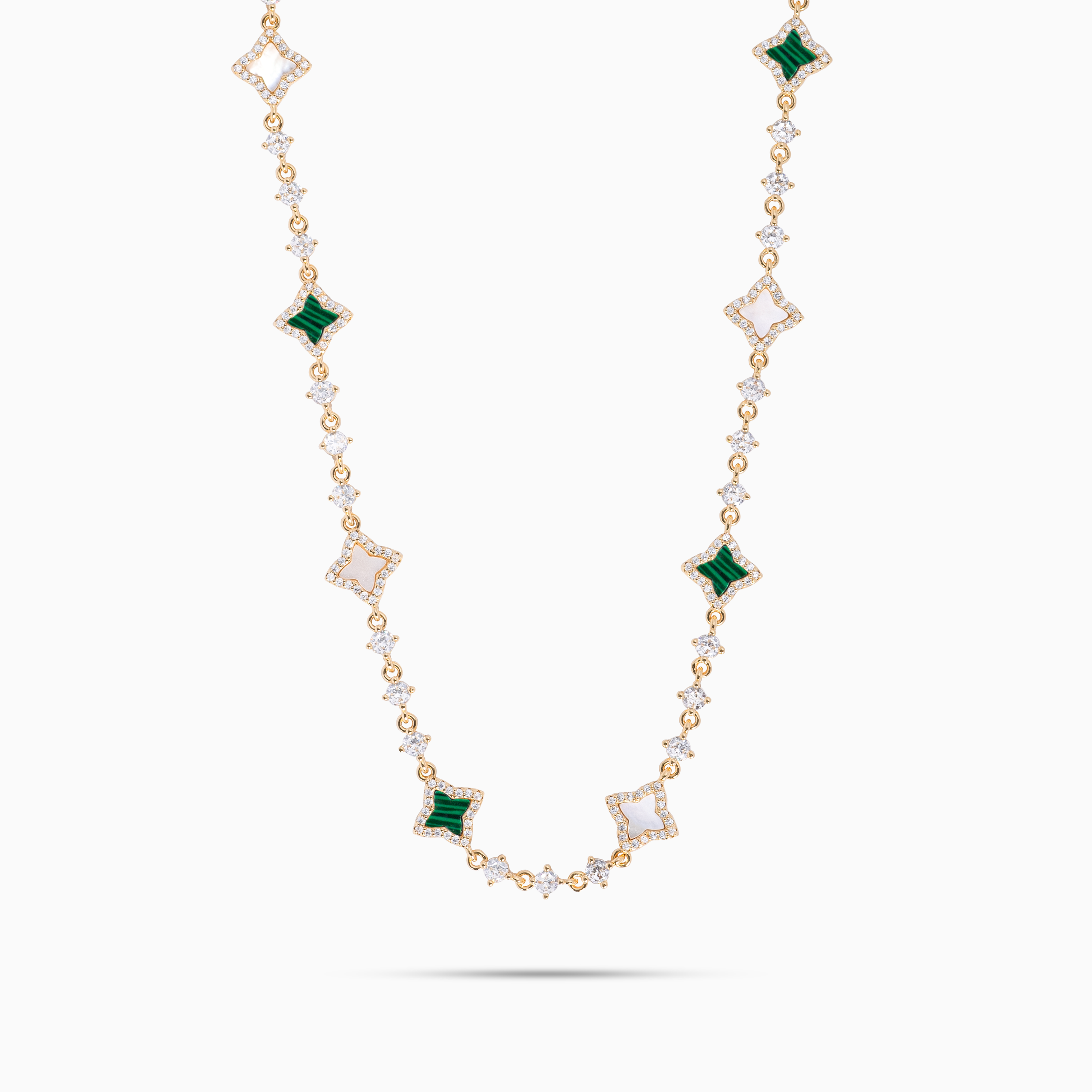 Gold Flower Tennis Chain - White &amp; Green Pattern