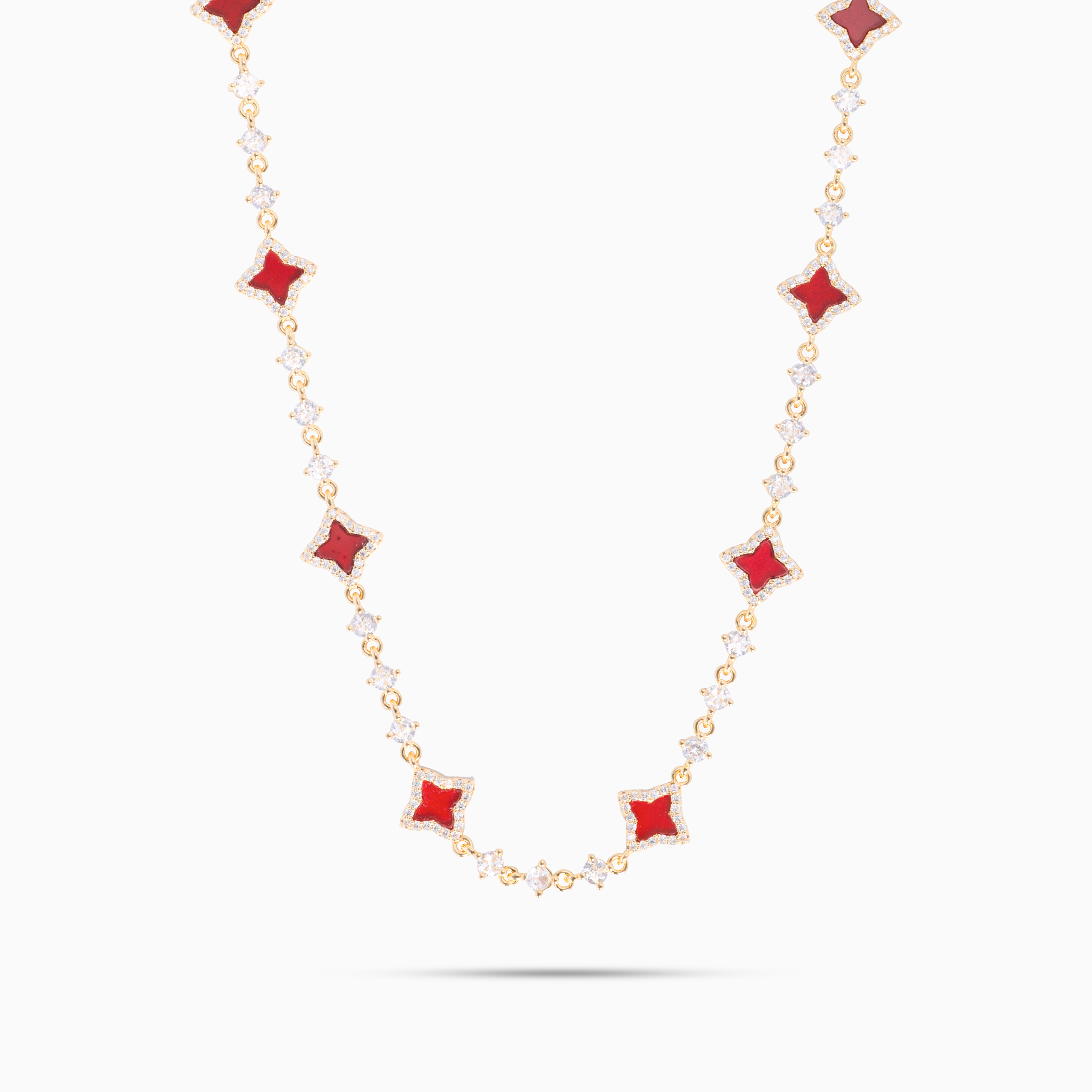 Gold Flower Tennis Chain - Red Pattern