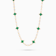 Gold Flower Tennis Chain - Green Pattern