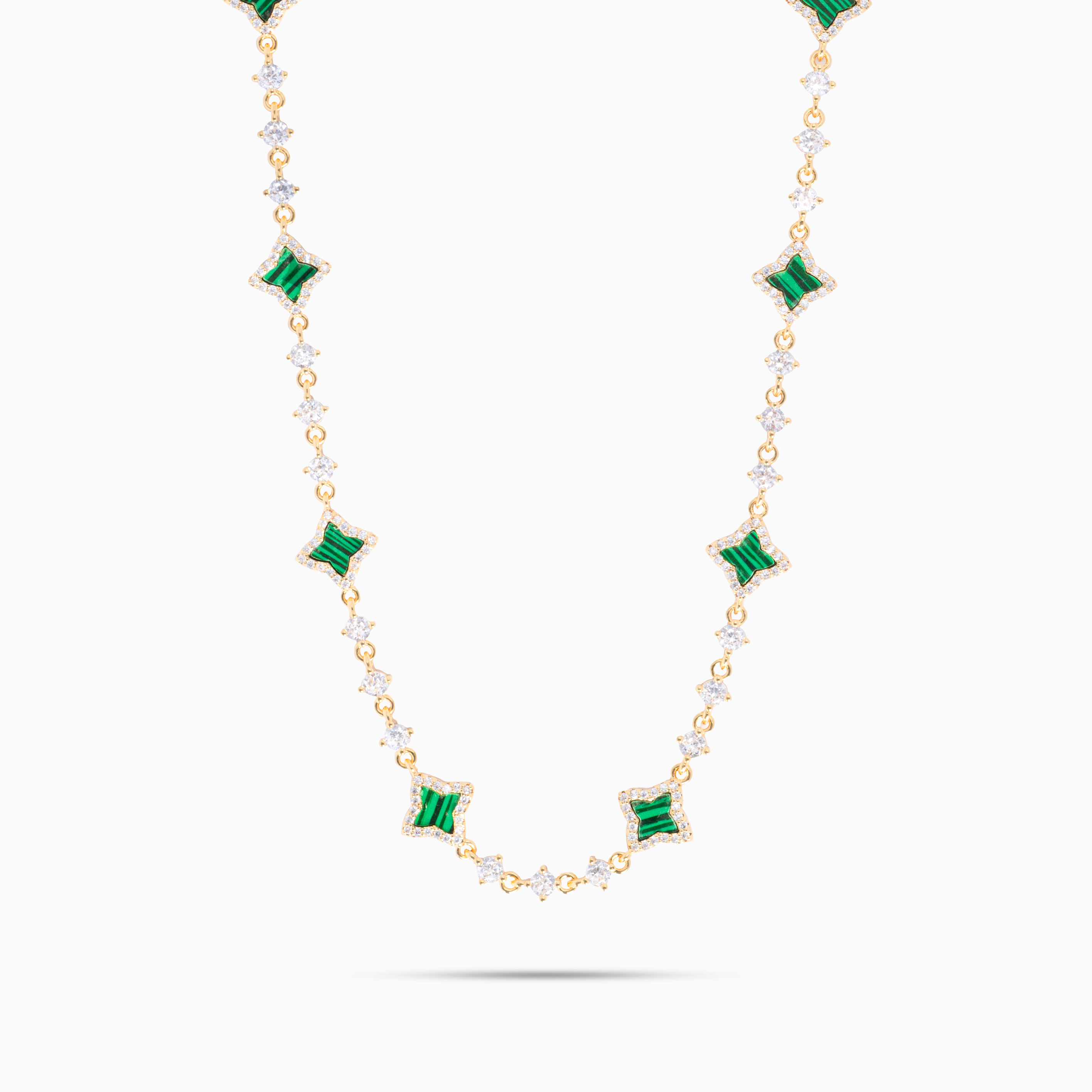 Gold Flower Tennis Chain - Green Pattern