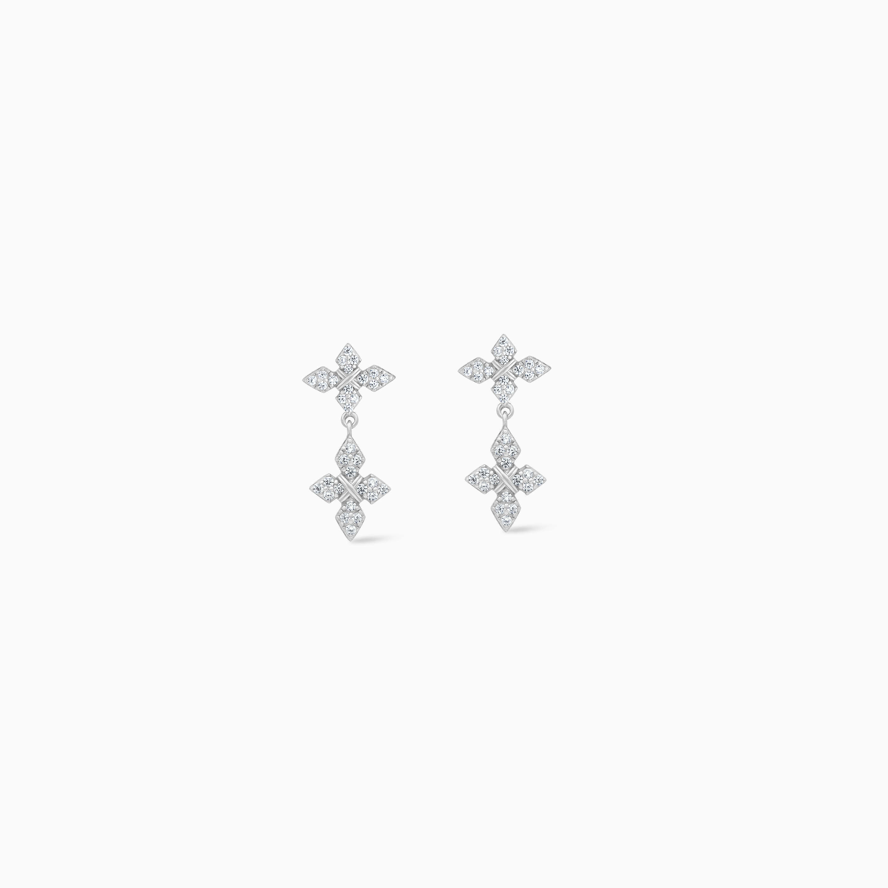 Iced Crossed Star Earrings - Silver