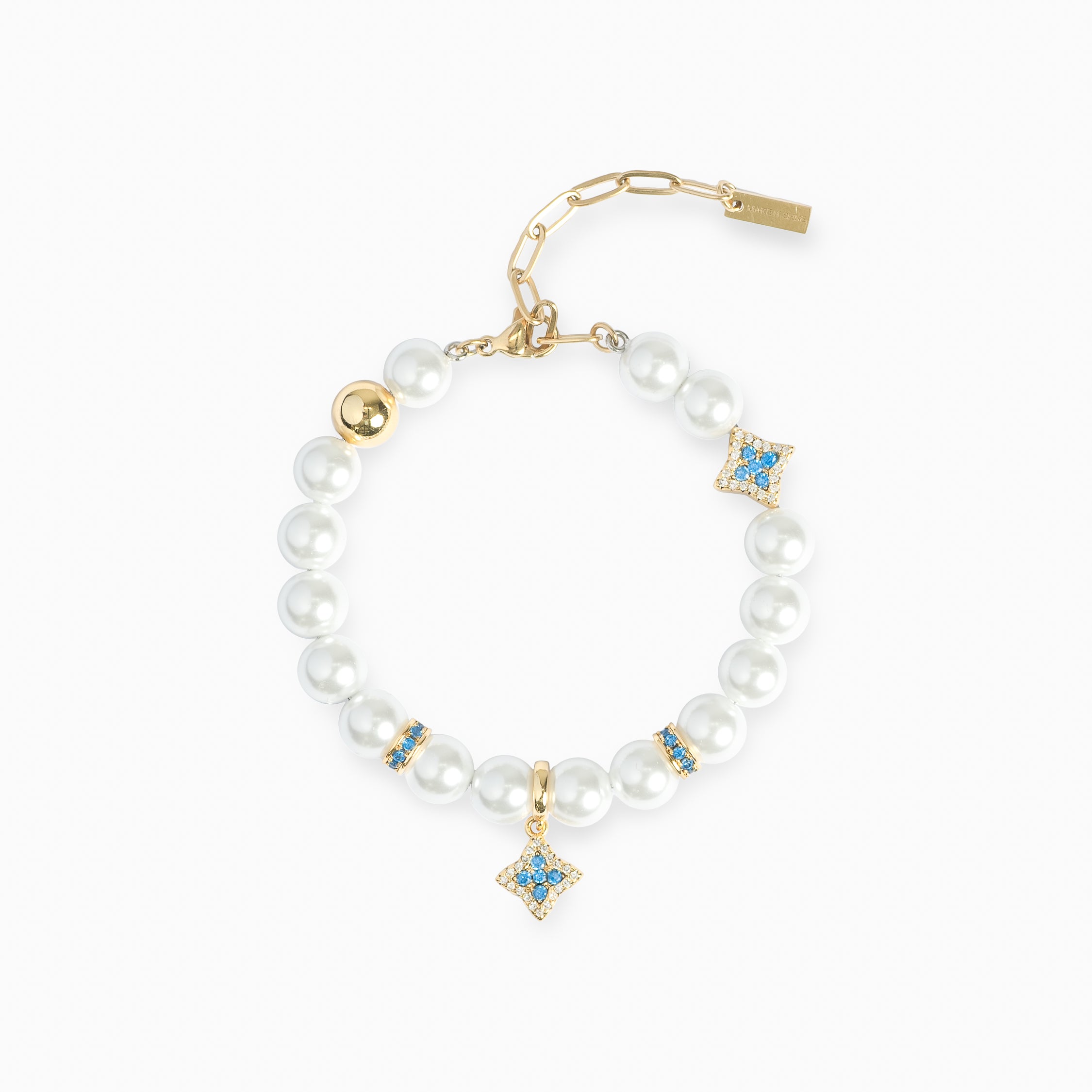 Bracelet Flower Pearl Doré - Pierres Bleues