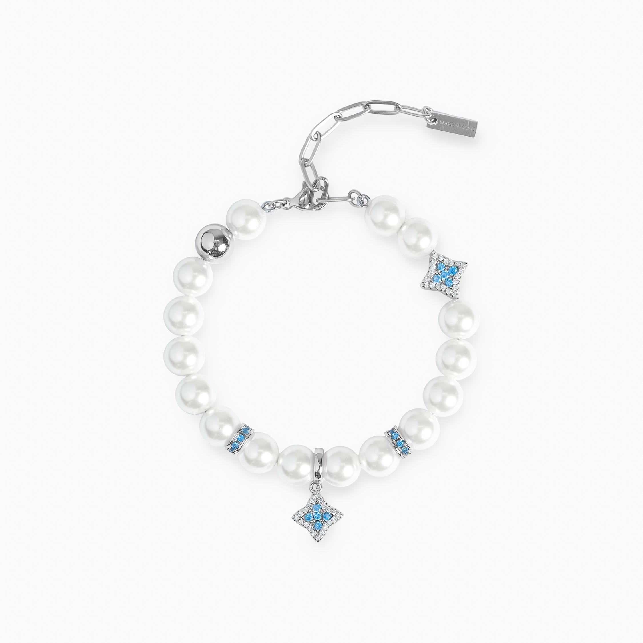 Bracelet Flower Pearl Argenté - Pierres Bleues