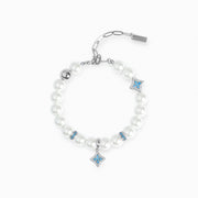 Bracelet Flower Pearl Argenté - Pierres Bleues
