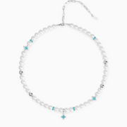 Chaîne Flower Pearl Argentée - Pierres Bleues
