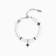 Bracelet Flower Pearl Argenté - Pierres Noires
