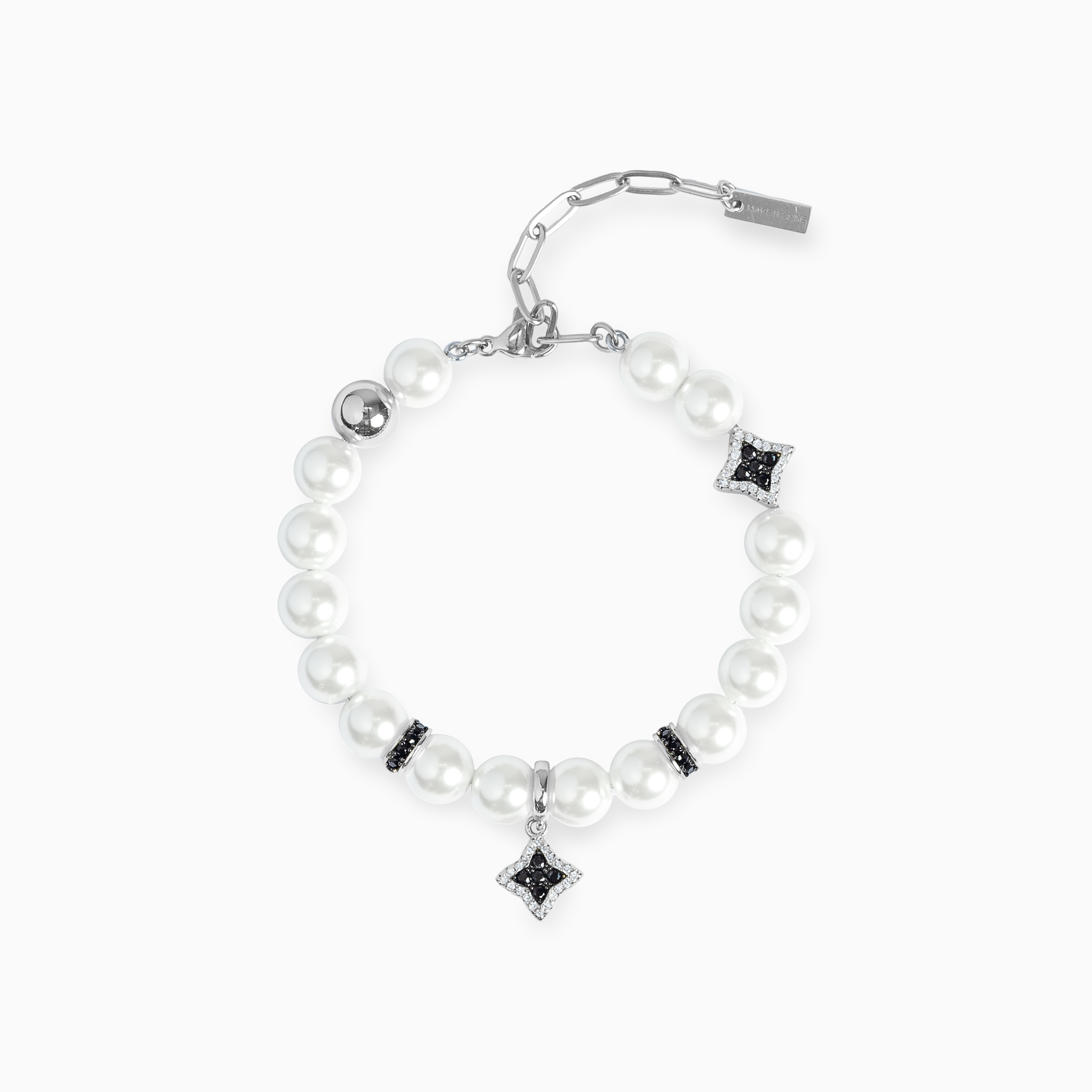 Bracelet Flower Pearl Argenté - Pierres Noires
