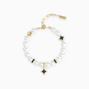Bracelet Flower Pearl Doré - Pierres Noires