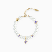 Bracelet Flower Pearl Doré - Pierres Violettes