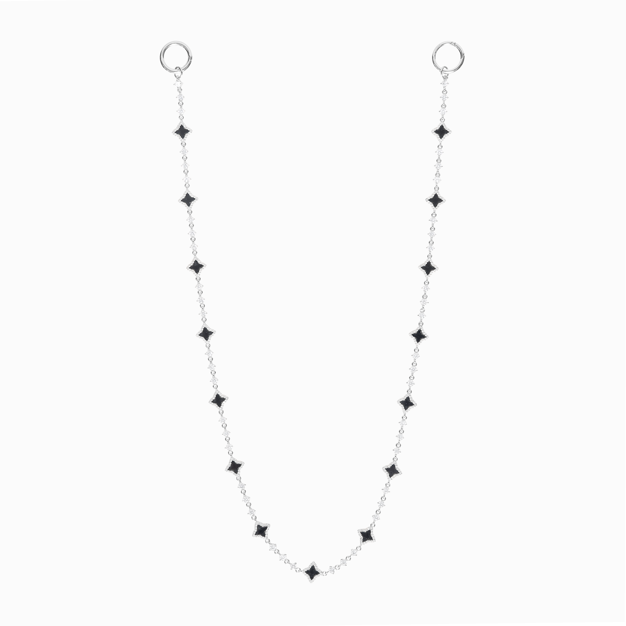 Wallet Chain Flower Tennis Argentée - Motif Noir