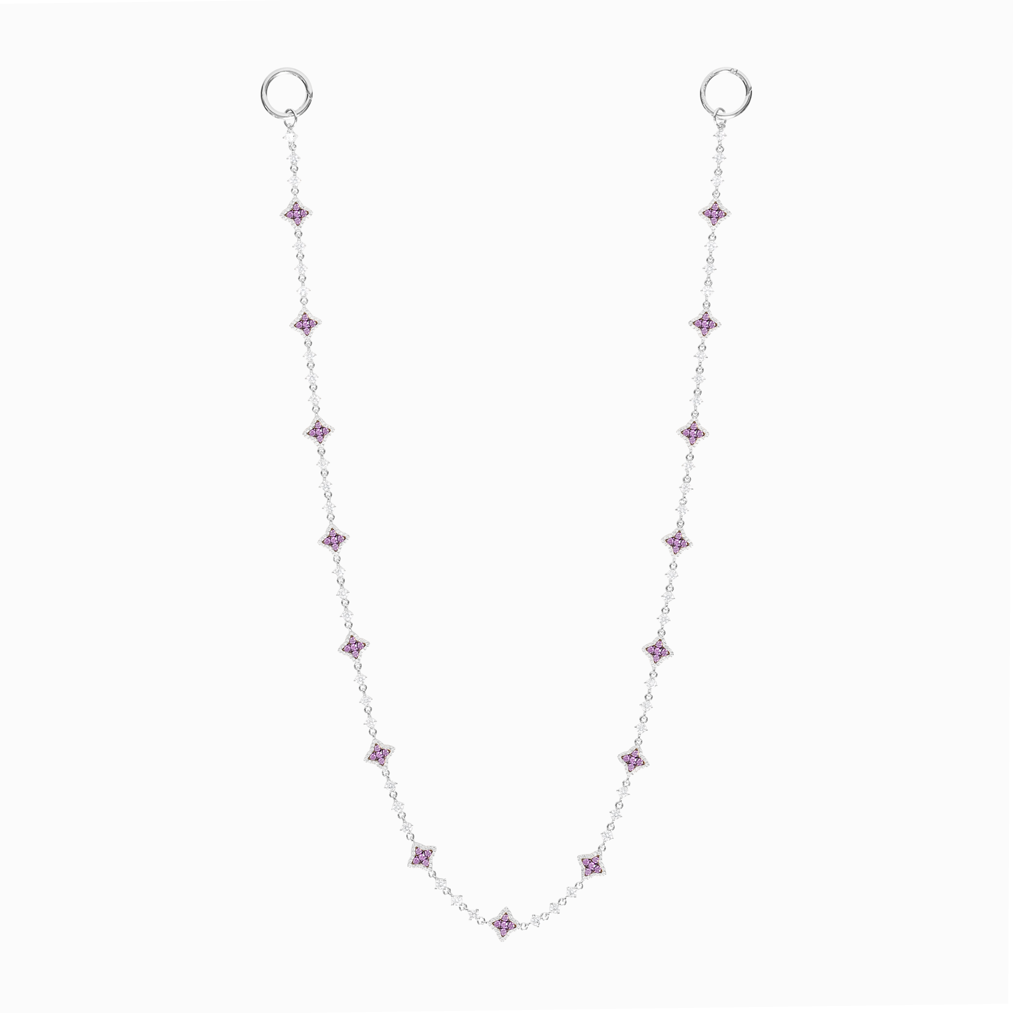 Wallet Chain Flower Tennis Argentée - Pierres Violettes