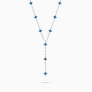 Silver Tennis Flower Lariat - Blue Stones