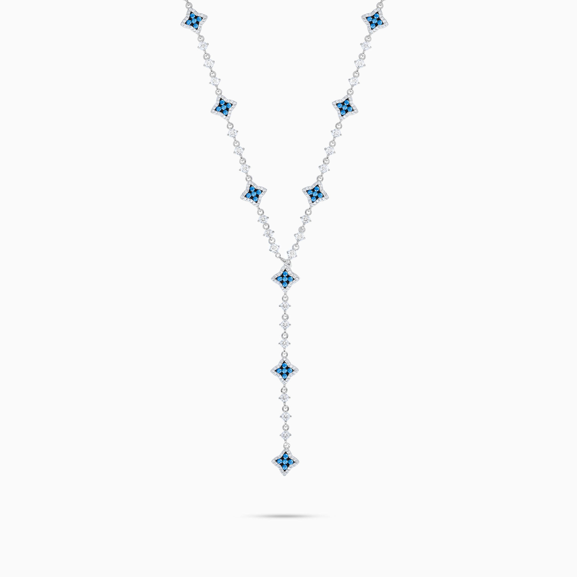 Silver Tennis Flower Lariat - Blue Stones