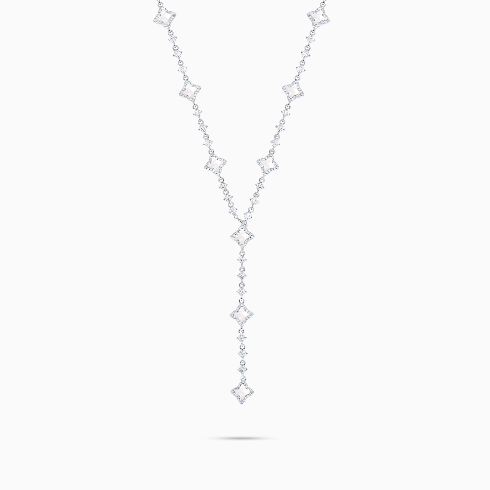 Lariat Flower Tennis Argenté - Motif Blanc