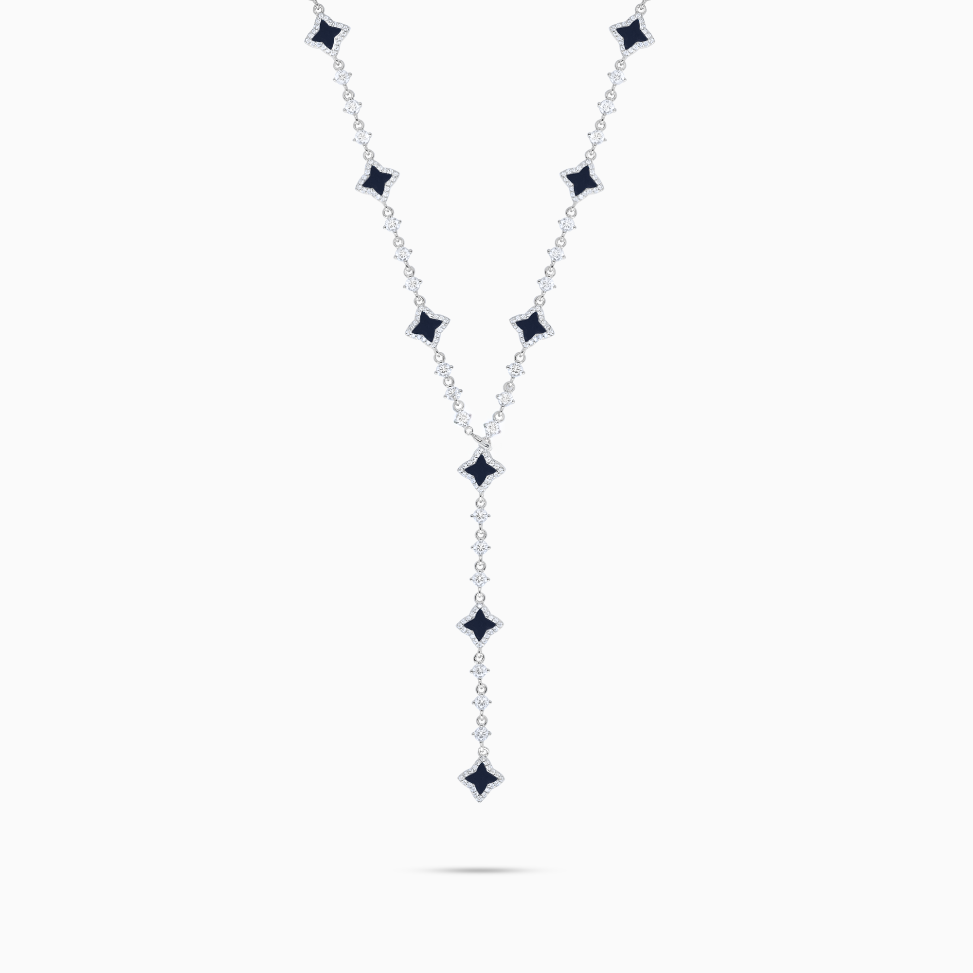 Lariat Flower Tennis Argenté - Motif Noir