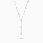 Silver Tennis Flower Lariat - White Stones