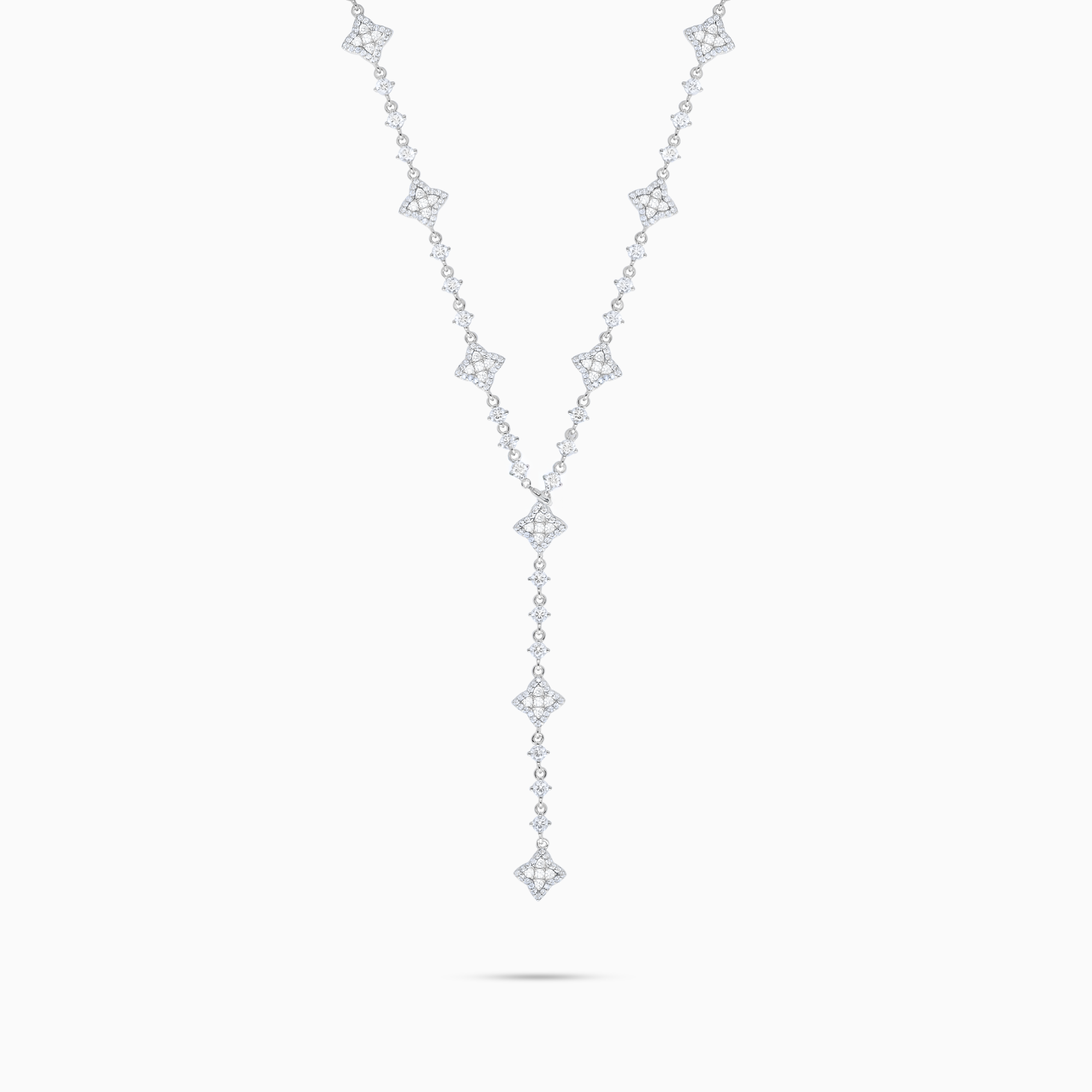 Silver Tennis Flower Lariat - White Stones