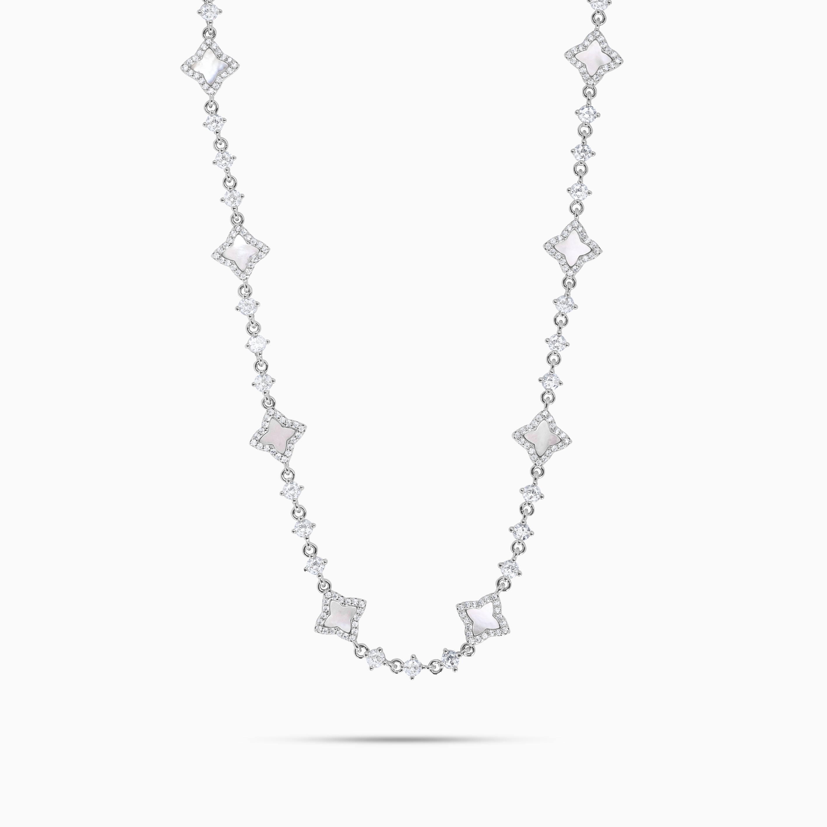 Silver Flower Tennis Chain - White Pattern