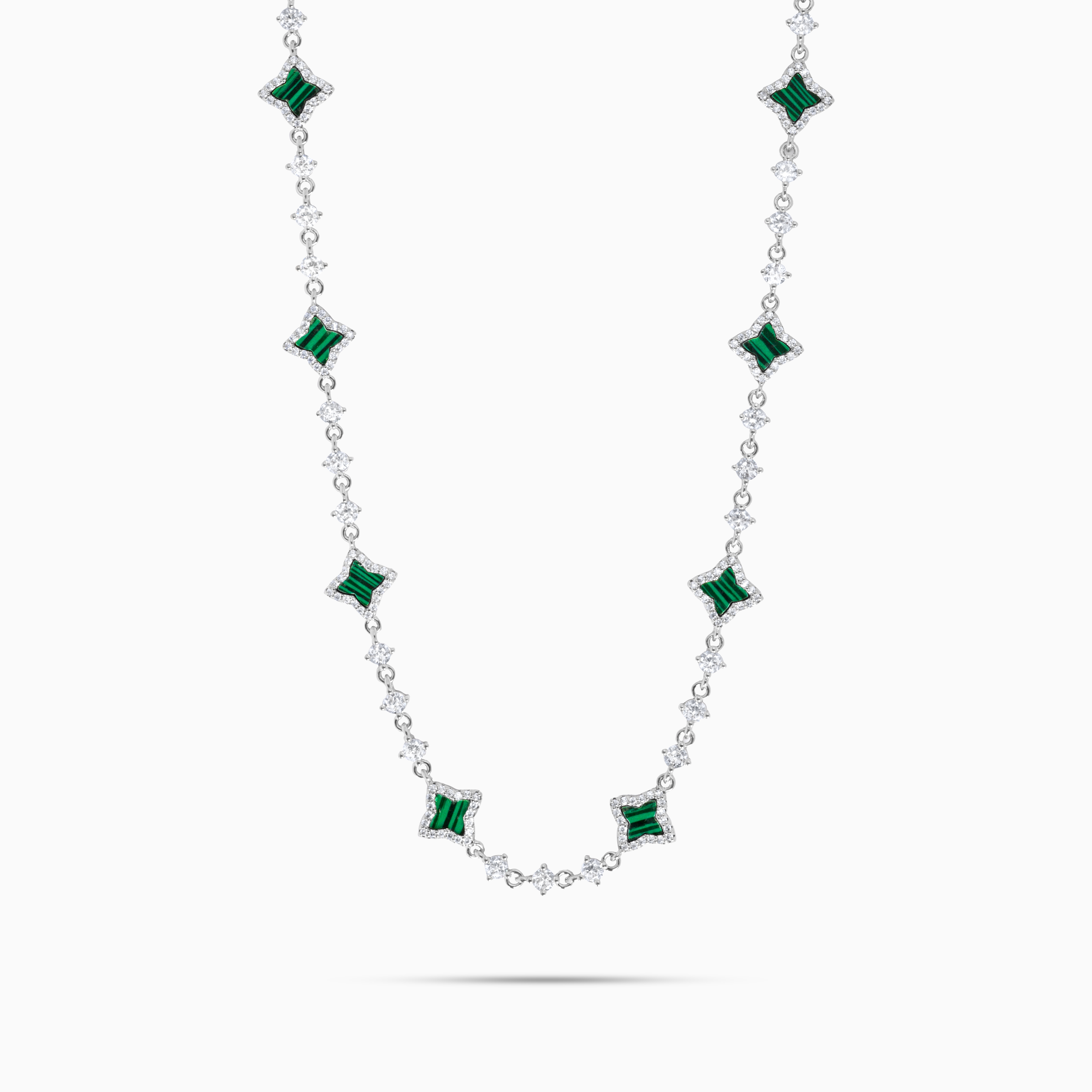 Silver Flower Tennis Chain - Green Pattern