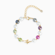 Pearl Double Stars Bracelet, Gold - Multicolor