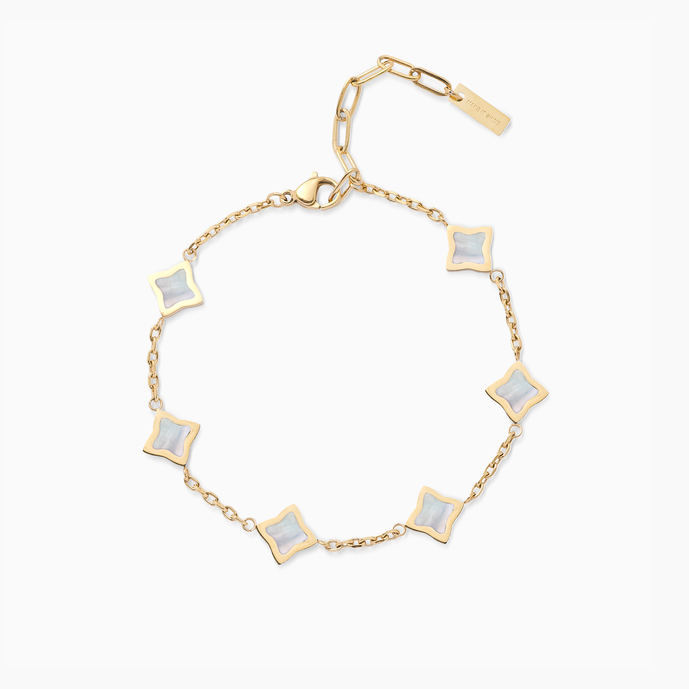 Gold Cable Flower Bracelet - White Pattern