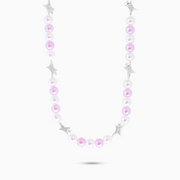 Signature Silver Beaded Chain - White and Pink