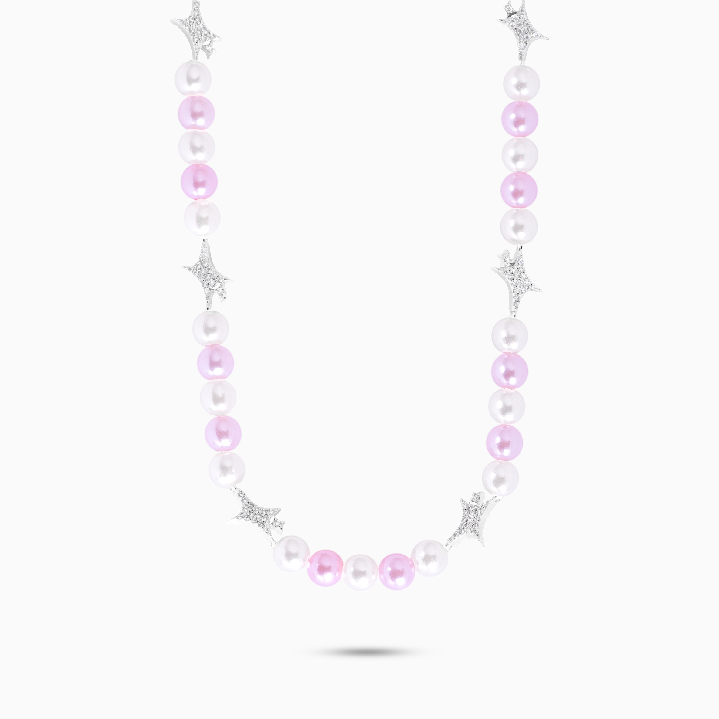 Signature Silver Beaded Chain - White and Pink