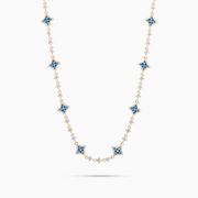 Gold Flower Tennis Chain - Blue Stones
